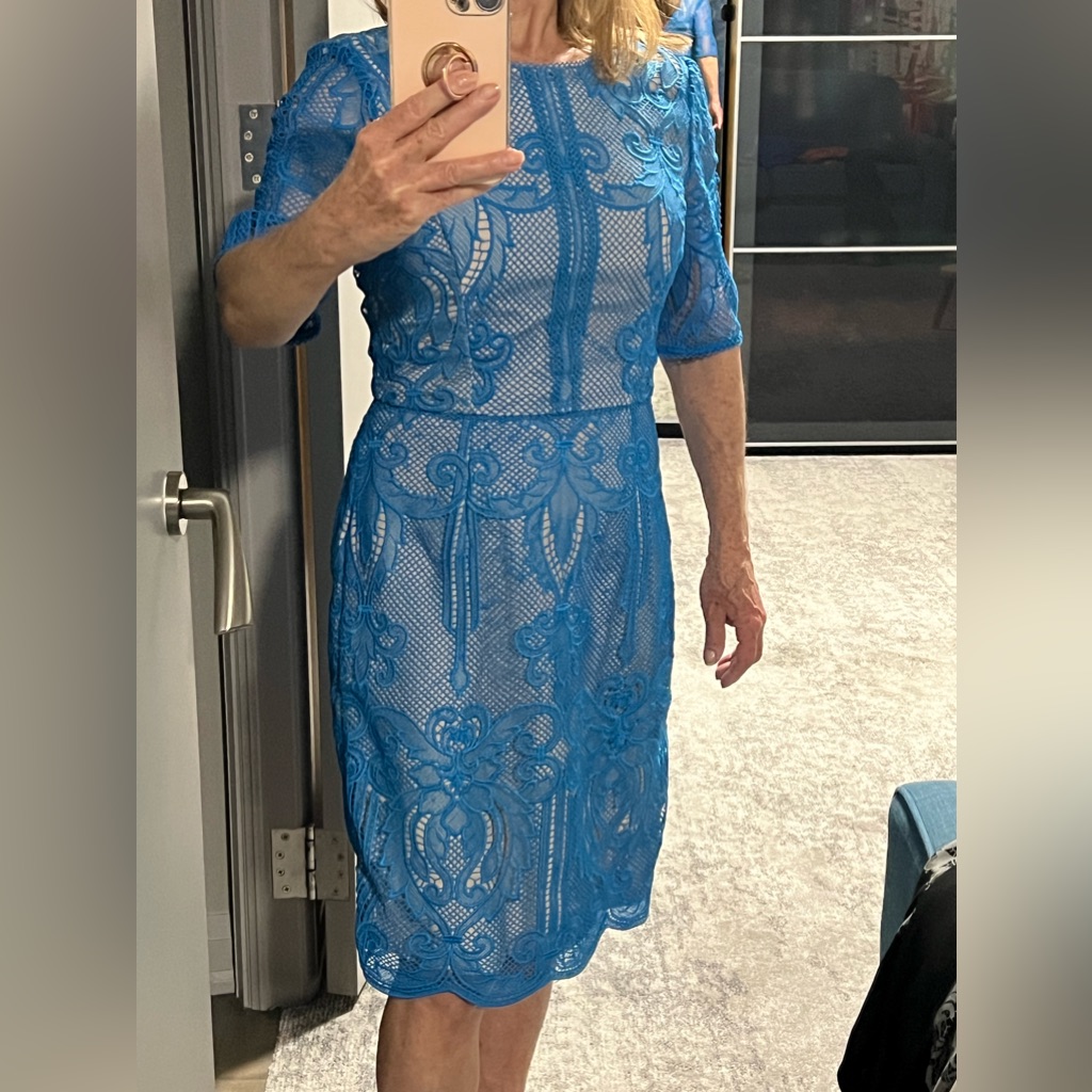 Reiss Blue Zola Lace Fitted Dress, Size 10